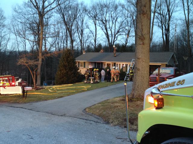 2-7-13 Chimney Fire. Dover Township, 6065 Timberlyn Dr. 66 Crew checked
the structure for extension - photo by Andy Slothower